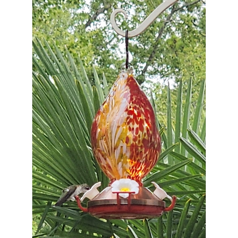 Handmade Glass Hummingbird Ornament - Red, Green & Yellow Hanging Decor