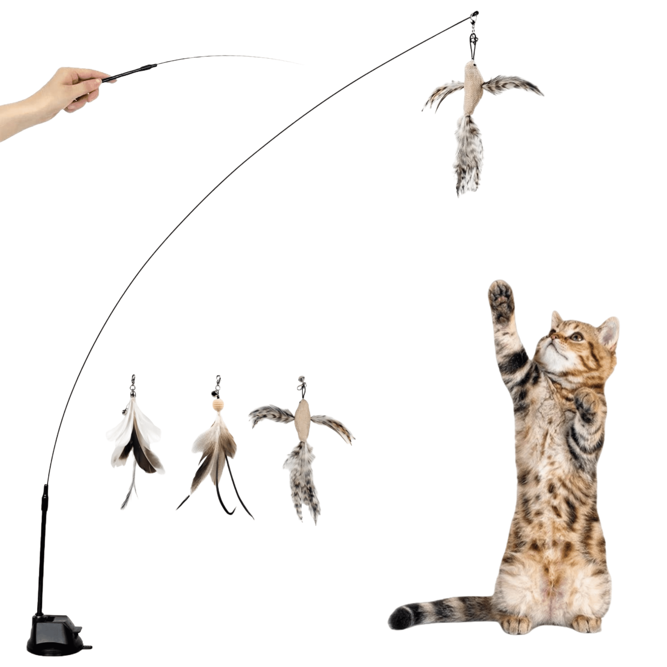 2-Pack Cat Feather Wand Toys With Bells - Interactive Kitten Teaser Wand For Play & Exercise