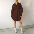 thumbnail image 4 of Female Button Up Long Sleeve Mini T Shirt Dress Lapel Collar Pleated Flared Short Dresses Brown M, 4 of 10