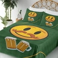 thumbnail image 3 of Ambesonne Emoji Fitted & Top Sheet Set with Shams, German Beer Lover Face Print, Forest Green Mustard, 3 of 5