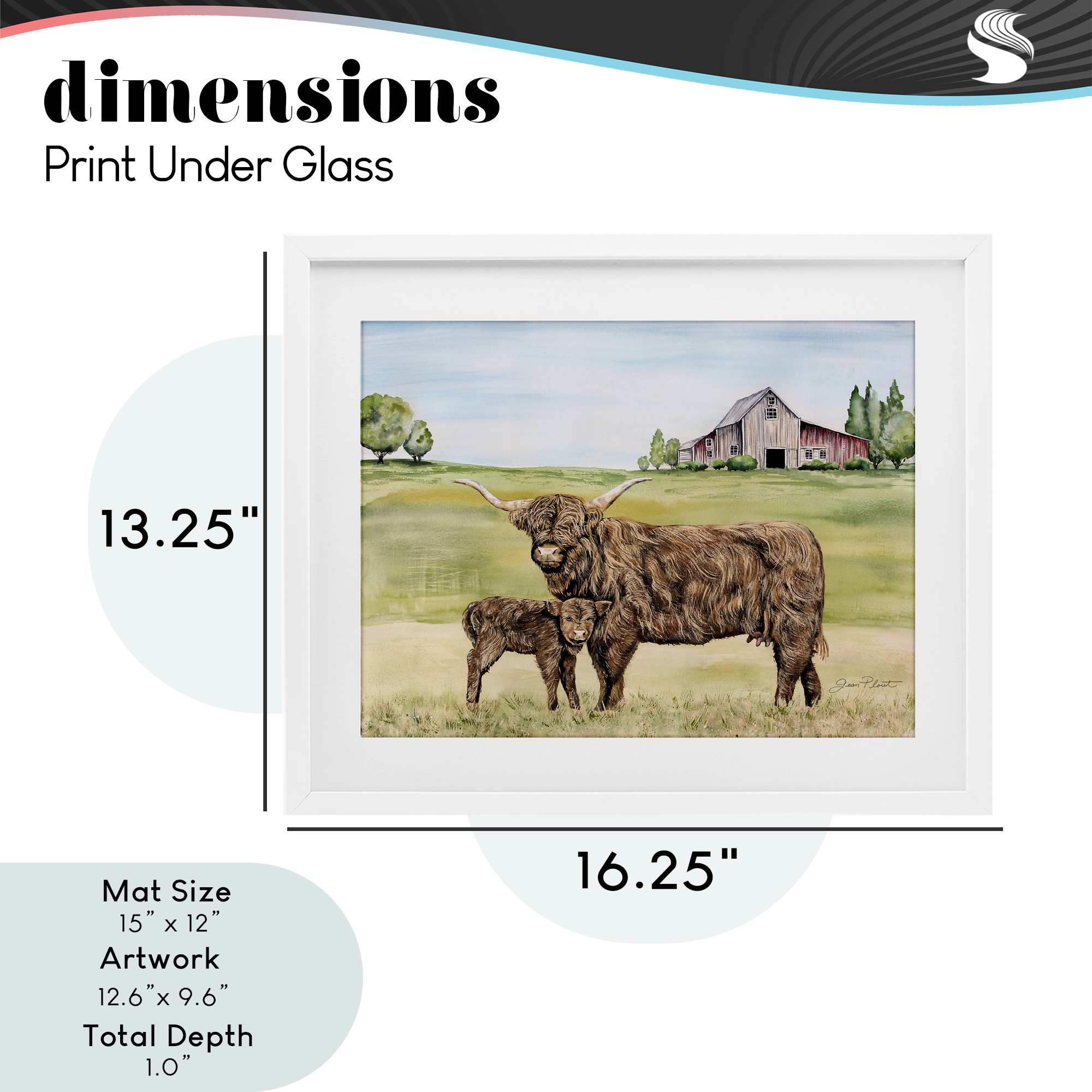 Highland Cow And Calf White Framed Print Under Glass, design by Jean Plout