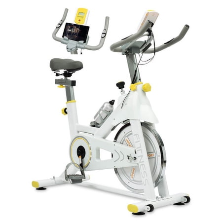 Indoor Exercise Bike with LCD Display, 30LB Flywheel & Adjustable Seat - Belt Drive Stationary Cycling Bike for Home Gym Cardio, White