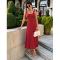 thumbnail image 5 of Merokeety Womens Summer Dresses Pleated Square Neck Cocktail Work Midi Dress Red xl, 5 of 6