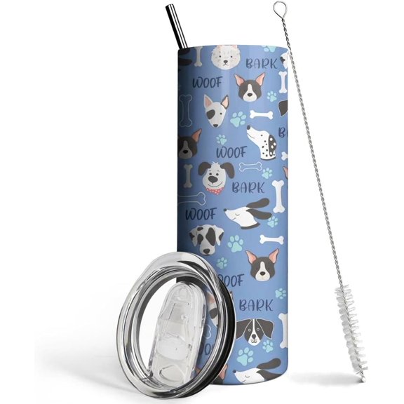 Dog Skinny Tumblers Vacuum Insulated Tumbler With Straw, 20 Oz Dog Paw Print Coffee AnimaTravel Tumbler,Dog Lovers Gifts for Women
