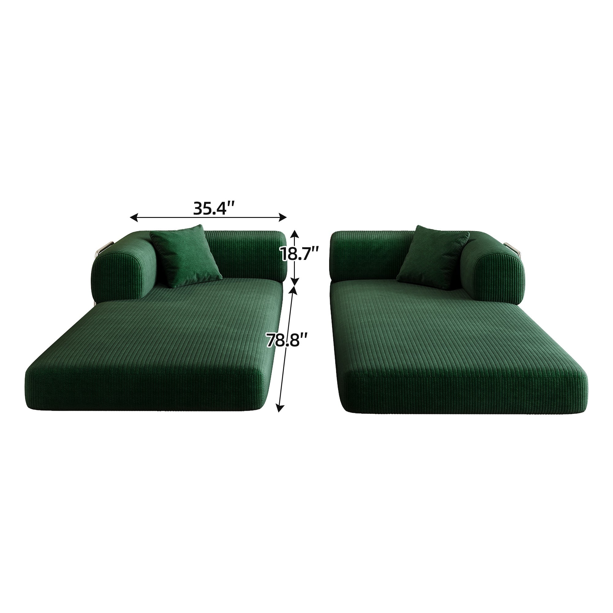 78.8" Compression Sofa Bed, Convertible Floor Futon Couch with Pillow & Armrests, Modular Corduroy Sofa, Green