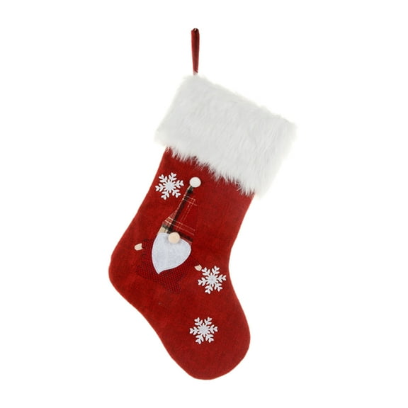 LanSuare 18.5Inches Large Christmas Stockings, Soft Plush White Cuff Red Stockings, Xmas Tree Snowflake Pattern Stockings for Family Holiday Decorations