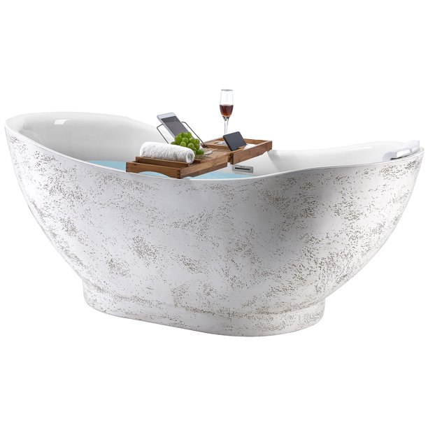 Freestanding Bathtub 67 Inch Light Pink Acrylic Bathtub Modern Flat