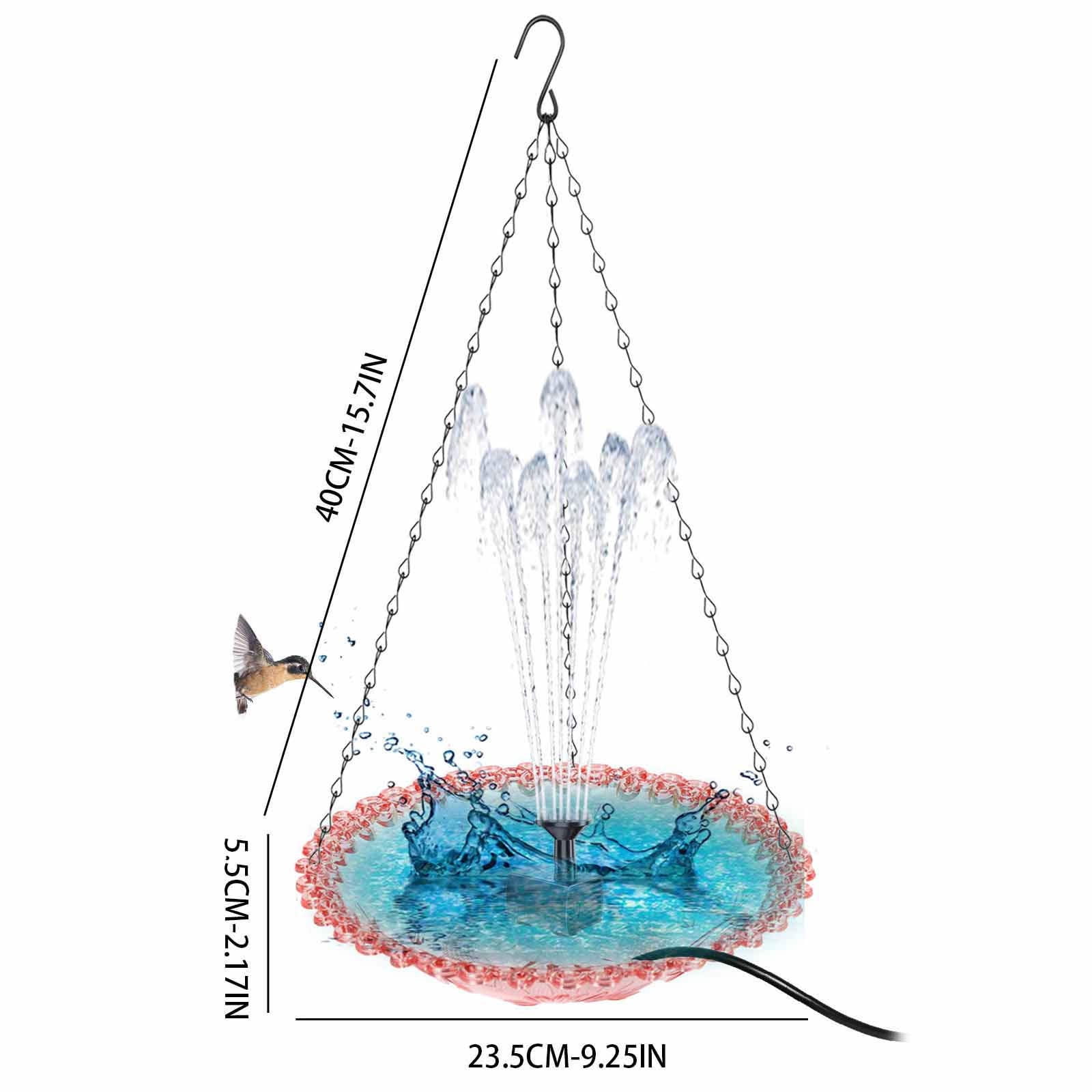 Solar Fountain BirdBath, Outdoor Hanging Bird Bath Fountain, Garden Hanging Hummingbird Bath Bowl Bird Shower with 7 Nozzles for Garden Lawn Yard