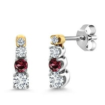 Gem Stone King 0.46 Ct E-F Lab Grown Diamond Red Rhodolite Garnet and Created Moissanite 925 Silver and 10K Yellow Gold Earrings
