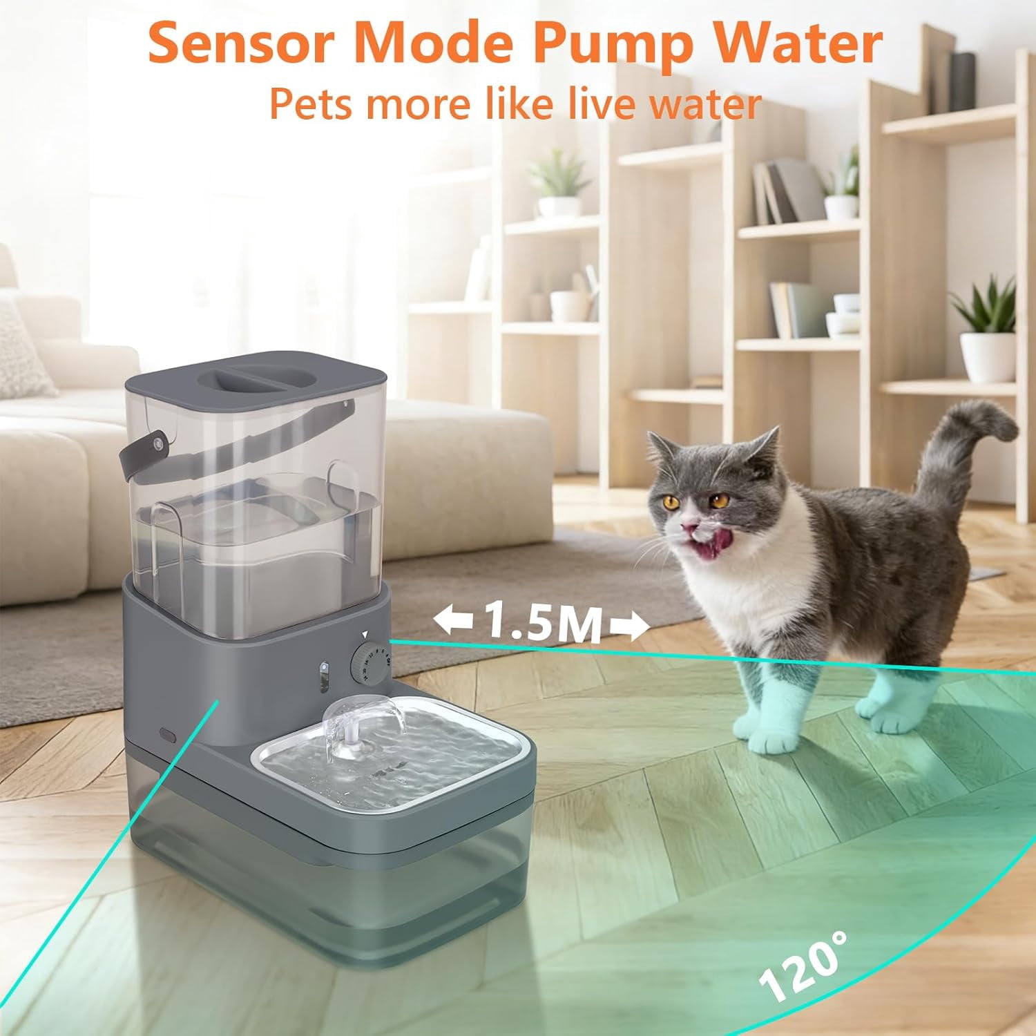 Filterless Cat Water Fountain, 3L/102oz Ultra-Quiet Pet Fountain with Separation Design