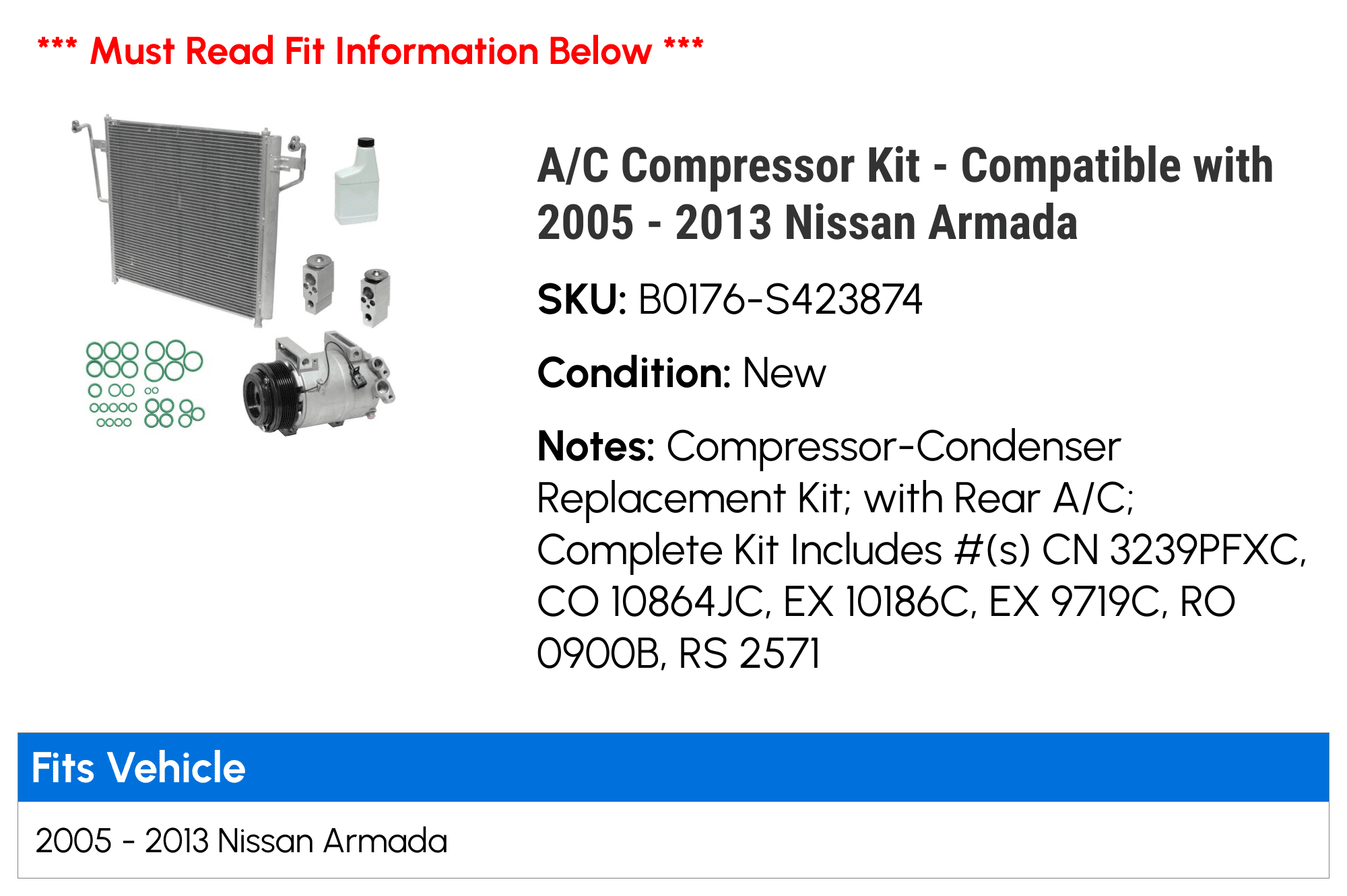 A C Compressor Kit Compatible with 2005 2013 Nissan Armada