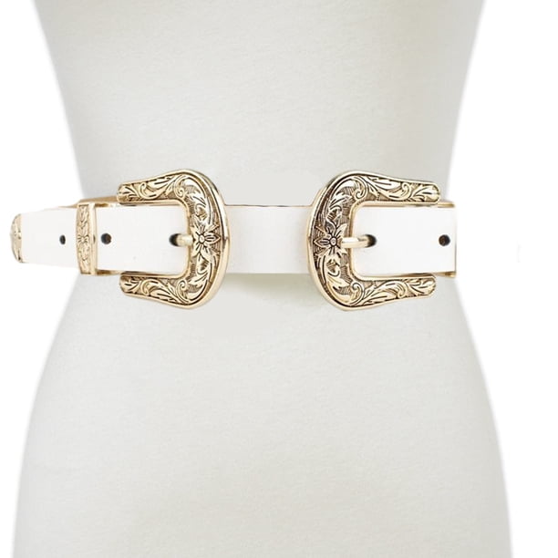 Vintage Western Leather Belt for Women Double Buckle Retro  display picture 3