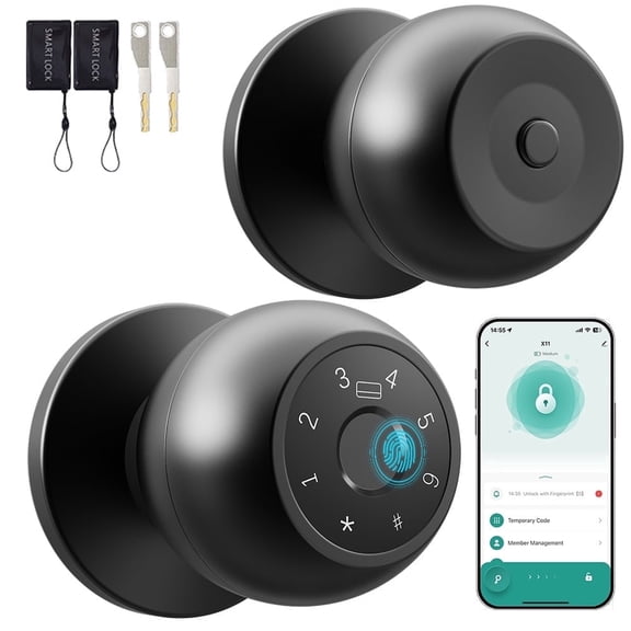 YFK Fingerprint Door Lock, Smart Fingerprint Door Knob with Keypad, Biometric Door Lock with App Control, Auto Lock Door Lock with Code, Keyless Door Knob with Lock for Bedroom, Home,Office.