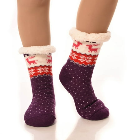 

Debra Weitzner Womens Thermal Sherpa Socks Fleece Lined Fuzzy Gripper Socks Winter Christmas Slipper Socks