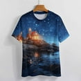 thumbnail image 3 of Lighthouse Sunrise Coast Scenery Pale Blue Tan Women's T-Shirt Short Sleeve T Shirts Tops Tee Ladies Loose T, 3 of 6