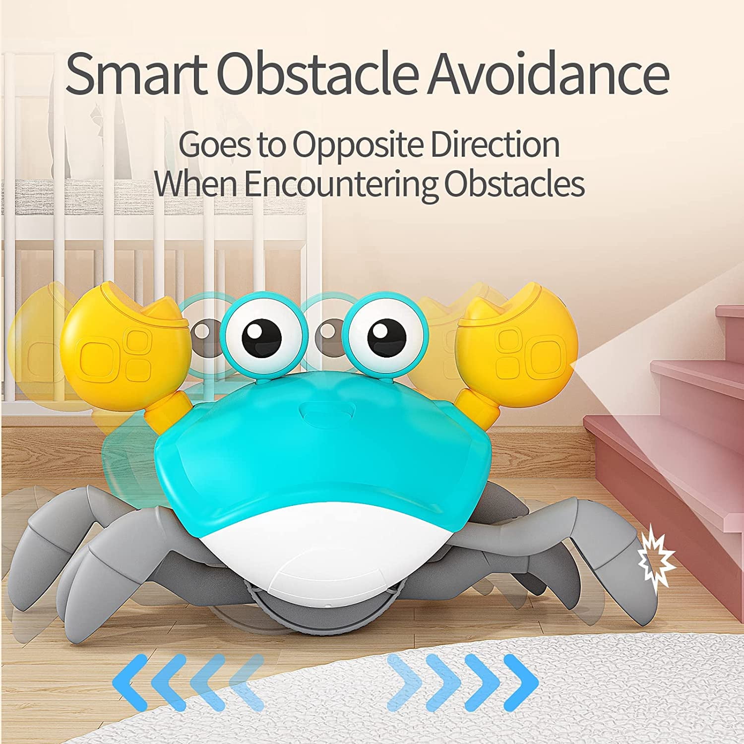 Crawling Crab Baby Toys with Music and LED Light for Kids Toddles - Interactive Infrared Induction RC Toys with Automatically Avoid Obstacles - USB Rechargeable Electronics Toys for Boy and Girl Gift