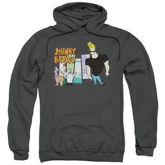 Johnny Bravo Johnny & Friends Adult Pullover Hoodie Sweatshirt Charcoal