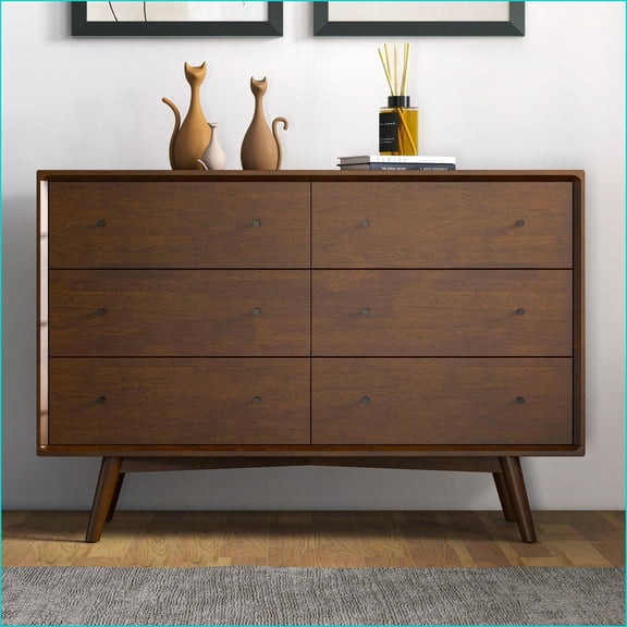 Dressers, Caroline Mid-Century Modern Solid Wood Dresser | Brown | Solid Wood