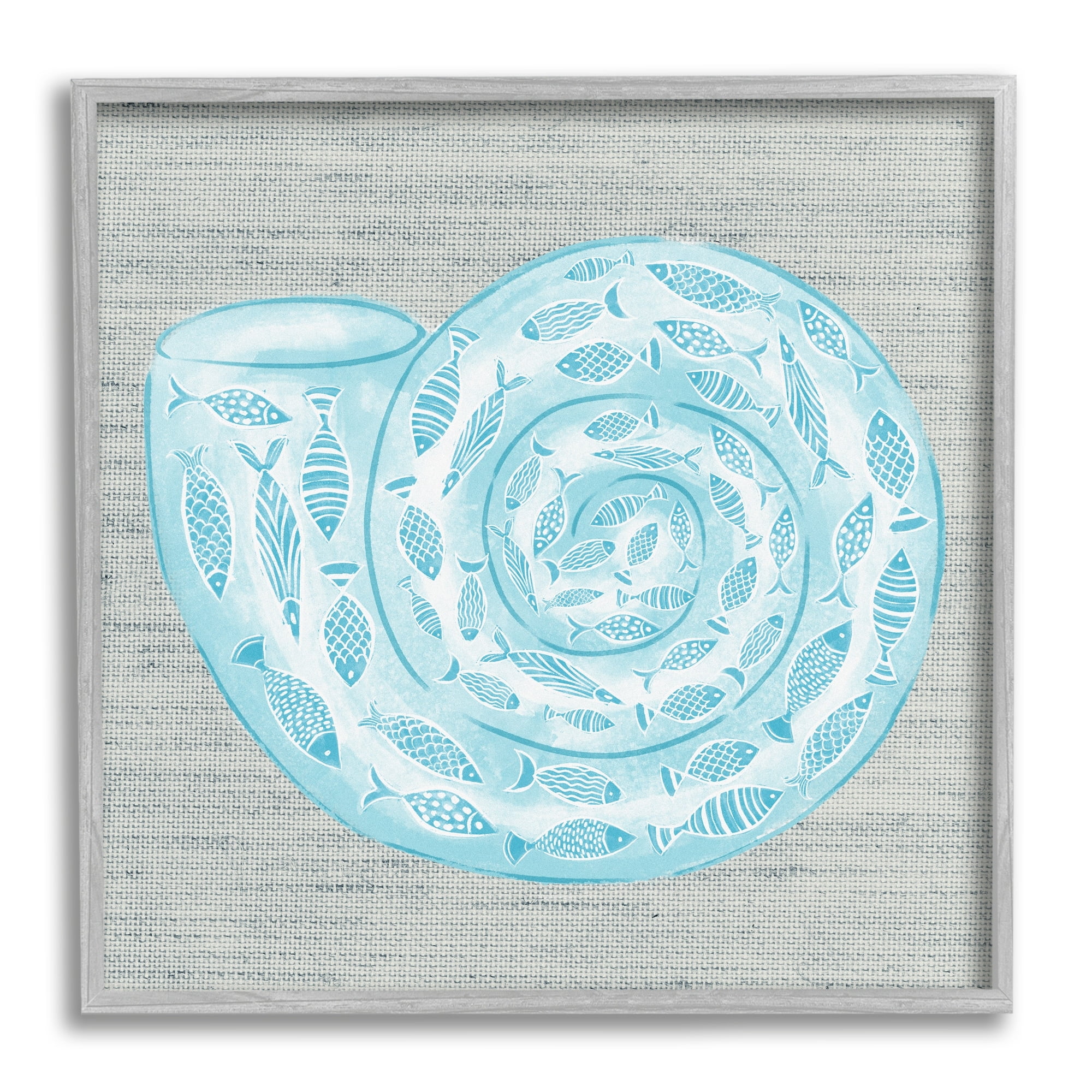 Stupell Industries Fish Patterned Seashell Spiral Shell Sea Life Graphic Art Gray Framed Art Print Wall Art, Design by Ziwei Li