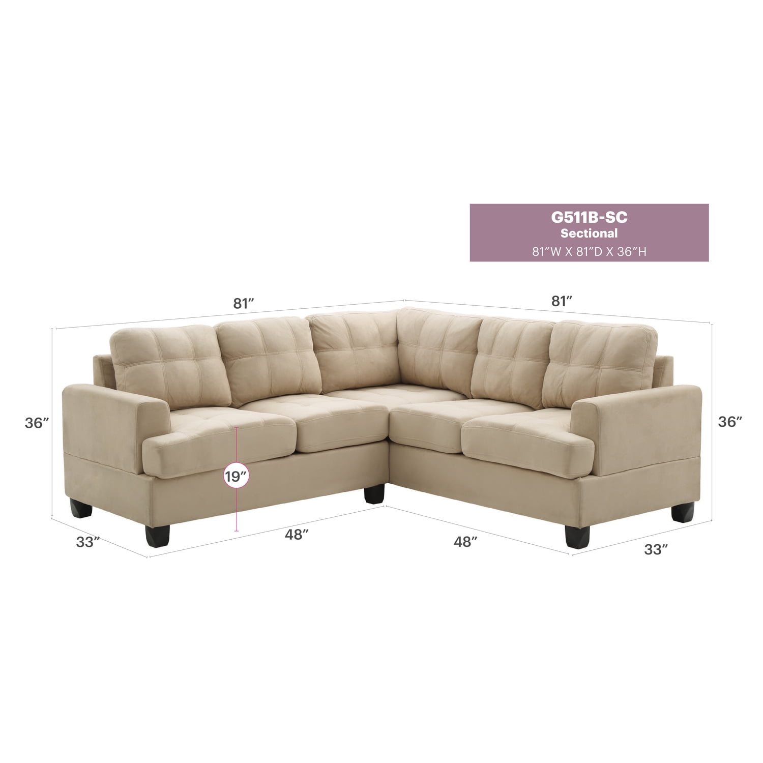 Glory Furniture Sandridge Microsuede Sectional in Vanilla
