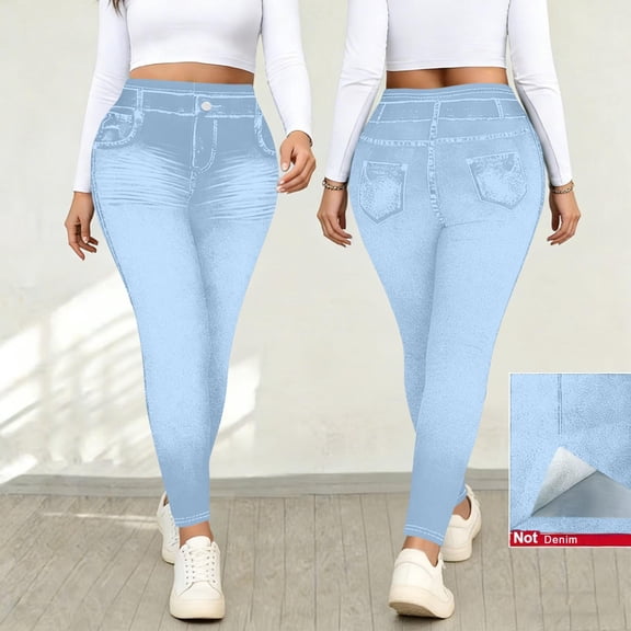 uublik Pants Leggings for Women High Waisted Jeggings Pants Stretchy Skinny Pants Leggings Denim Pants, Light Blue