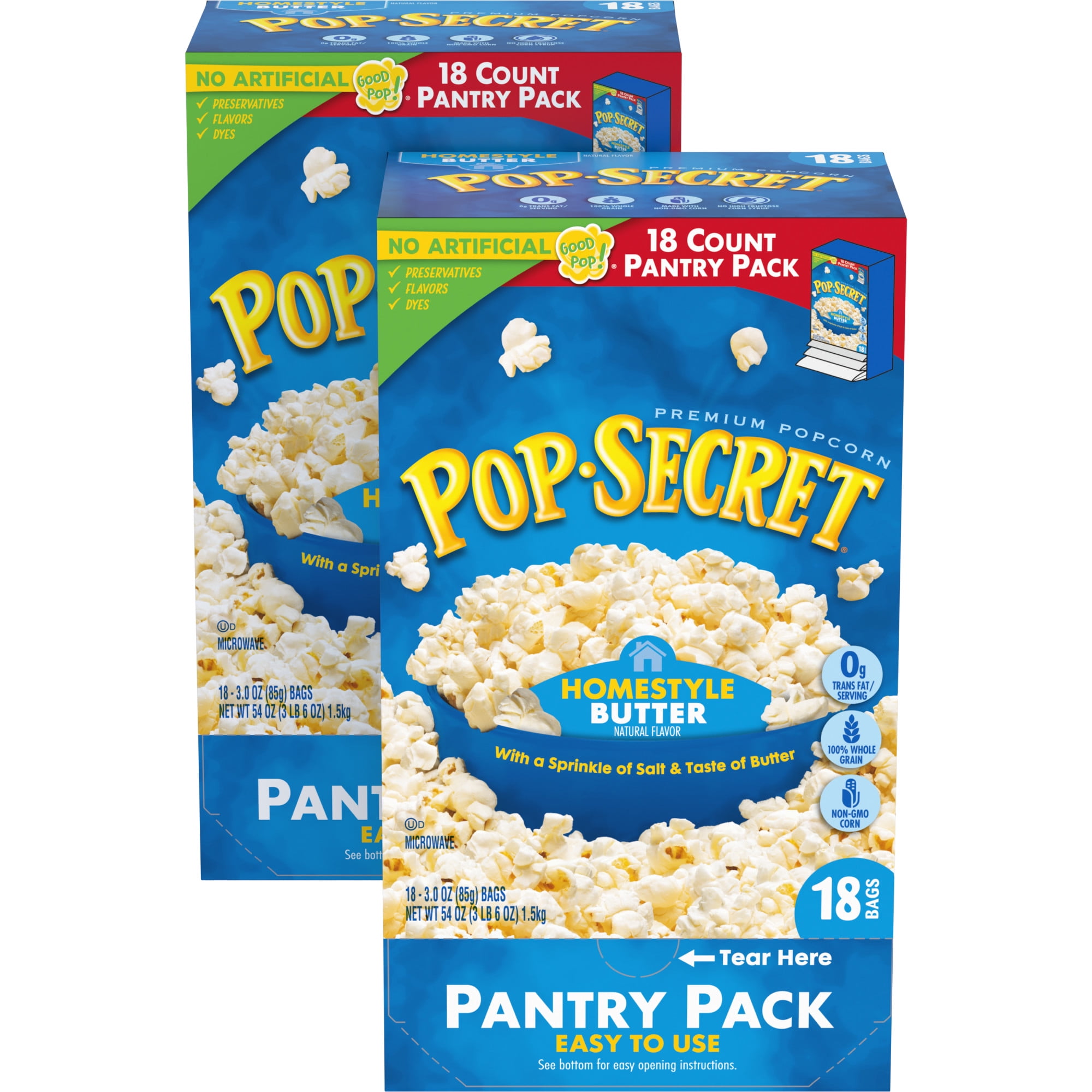 Pop Secret Popcorn, Homestyle Butter Microwave Popcorn, 3 oz Sharing