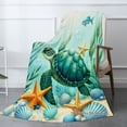 thumbnail image 2 of Joocar Sea Turtle And Starfish Flannel Throw Blanket For Winter Gift Home Sofa Bed Decoration 60x80 inch, 2 of 5