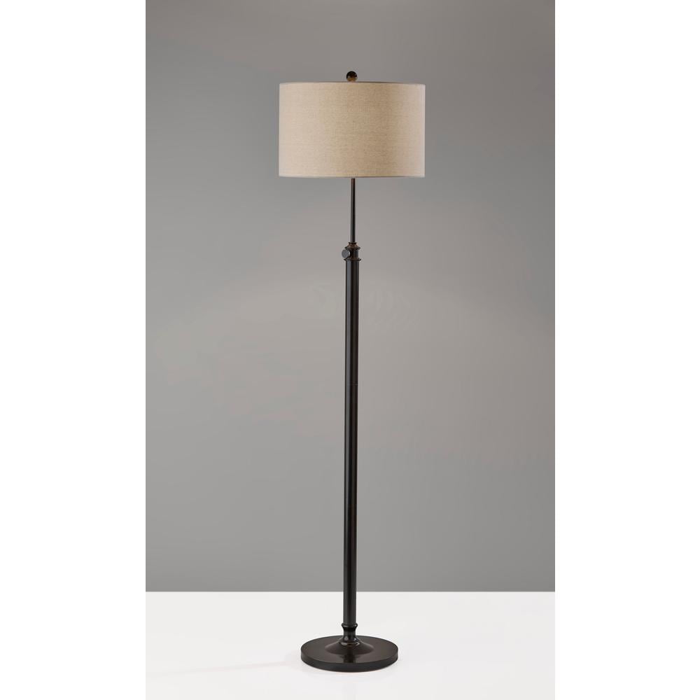 Adesso Barton Floor Lamp Antique Bronze Oatmeal Linen