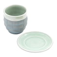 thumbnail image 5 of NOVICA Artisan Handmade Celadon Ceramic Cup Saucer in Green from Thailand Tableware Dinnerware Cups Saucers [cups 3.5in H x 3.5in Diam. 8 Oz. Saucers 0.6in H x 5in Diam.] ' Verdant Comfort', 5 of 7