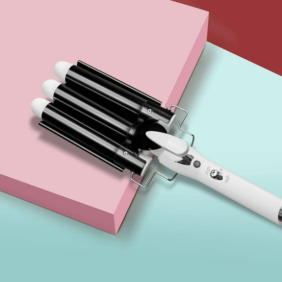 Three Barrel Curling Hair Crimper:  Dual Voltage Crimper Hair Tool - 1 inch 3 Barrels Curler Iron Wand
