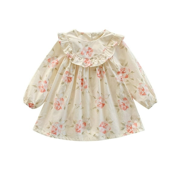 Mercatoo Toddler 5t Dresses Toddler Kids Baby Girls Summer Casual Long Sleeved Ruffled 𝐅loral Fragments Dress P𝐚rty Princess