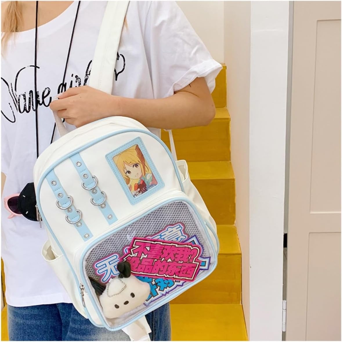 SPEKSEE Kawaii PU Ita Bag with Pin Display Y2K Women Badge Display Backpack, Suitable for Anime Exhibitions