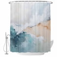 thumbnail image 2 of Teal Beige Waterproof Fabric Shower Curtain,Modern Oil Painting Art Coastal Waterproof Fabric Shower Curtain for Bathroom Curtains Bathtubs Hotel Washable Shower Curtains with 12 Hooks Standard 66x72, 2 of 8