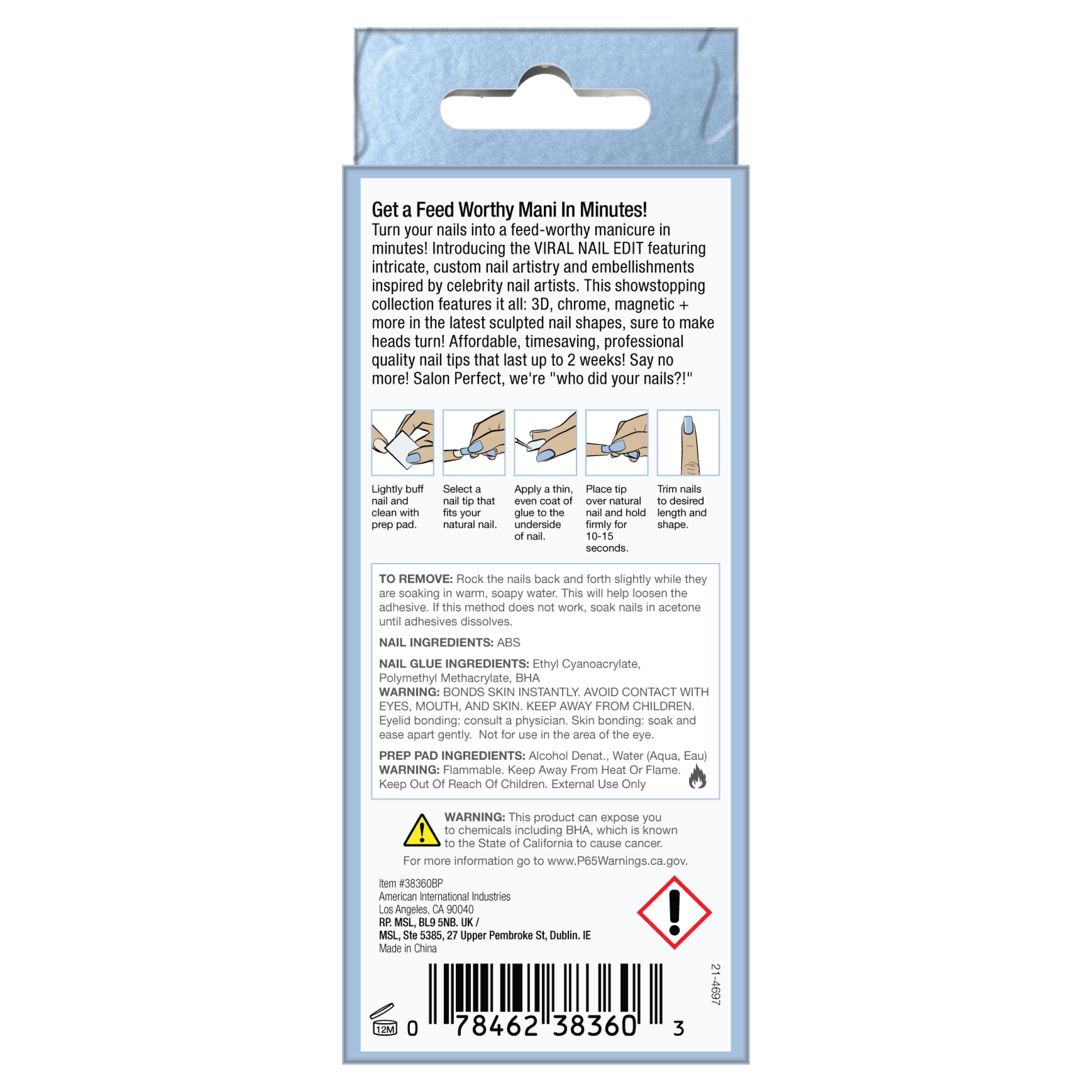Salon Perfect Artificial Fake Press-ons, 352 Viral Nail Edit, Pink Shell, Short Almond, File and Glue Included, 30 Nails