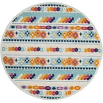 Rugs.com Aruba Outdoor Collection Rug – 5 Ft Round Blue Low-Pile Rug Perfect For Any Outdoor Space, Kitchens, Dining Rooms