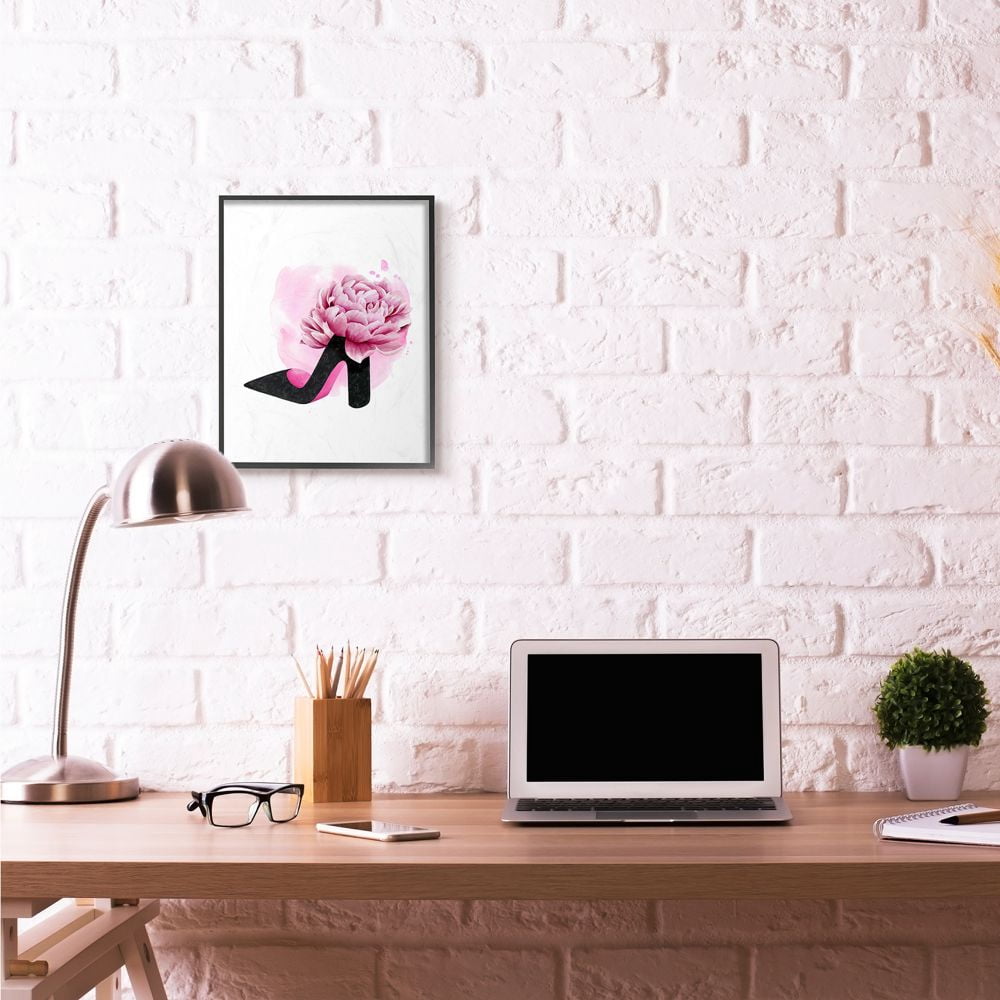 Stupell Industries Flower Heel Pink Black Glam Fashion Design Framed Wall Art by Grace Popp