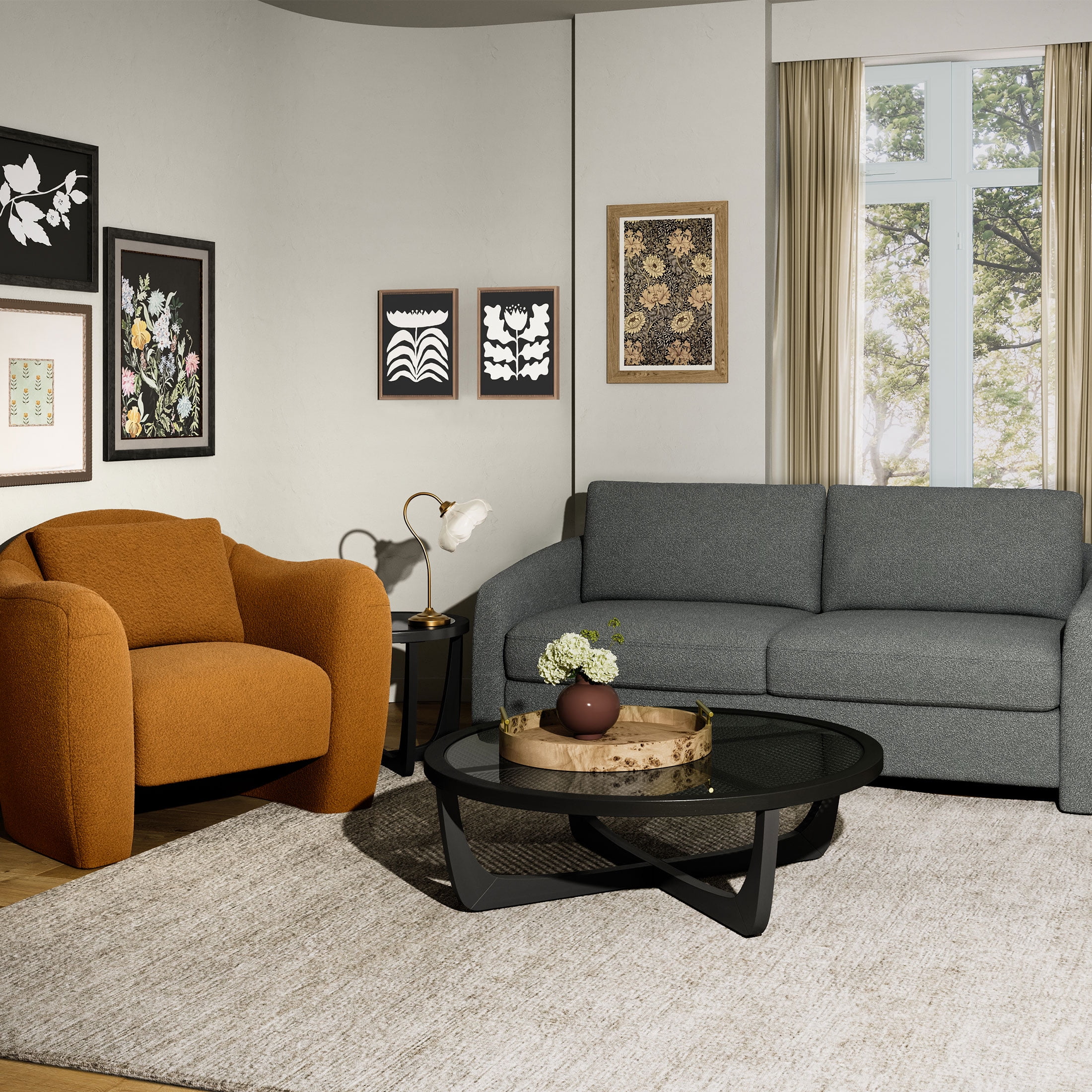 Beautiful Drew 72.2" Sofa by Drew Barrymore for Adults, Charcoal Bouclé