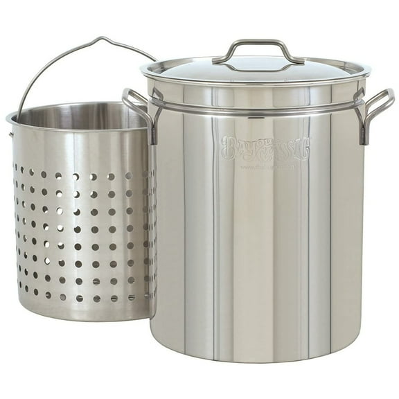 Bayou Classic 44 Quart Stainless Steel Kitchen Stock Pot with Steamer Basket