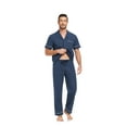 thumbnail image 5 of ANLIQI Men's 100% Cotton Pajamas Set Button Down Sleepwear Short Sleeve and Long Pants Pjs (Heather Navy,L), 5 of 7