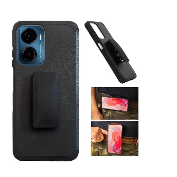 Compatible Case for Cricket Magic 2 5G/ AT&T Propel 2 5G, Dual Layer Shockproof 360-Degree Rotating Belt Clip Case Cover with Kickstand (Black)