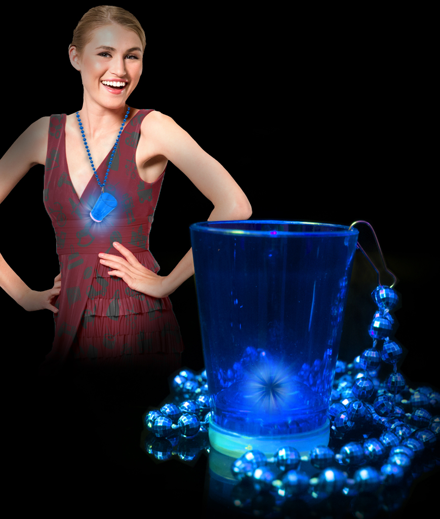 Fun Central (AU070) LED Blue Shot Glass with Beads, LightUp Shot Glass