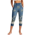 thumbnail image 3 of Yertdoel Capri Leggings for Women High Waist Floral Print Slim Fit Stretch Yoga Capri Pants Daily Sports Casual Workout Trousers with Pockets, 3 of 9