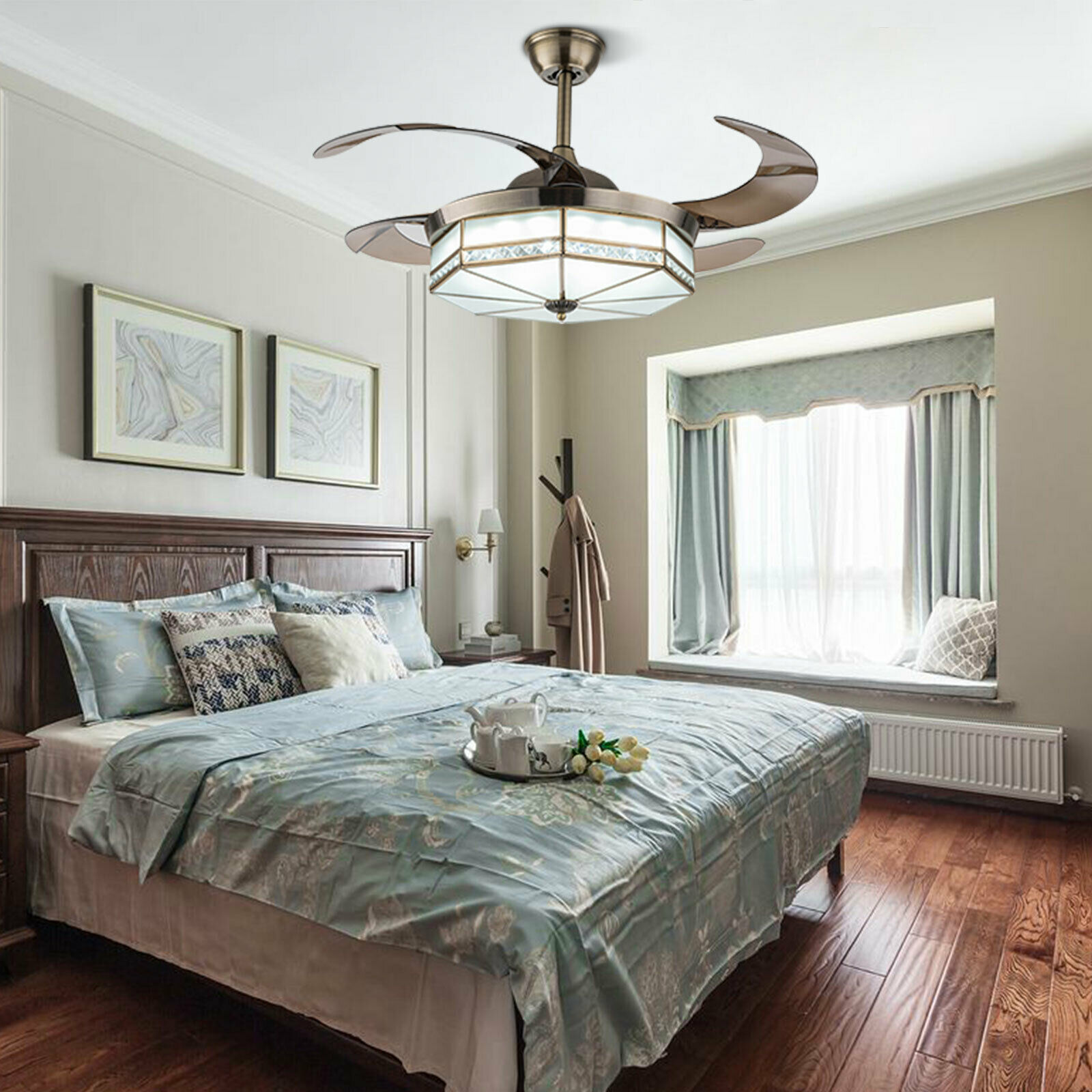 42"Tiffany Style Chandelier Classic Modern Indoor Ceiling Fan with LED light Ceiling light with Fan pendent celling lighting lamp light fixture Remote Control 3 Speed Adjustable