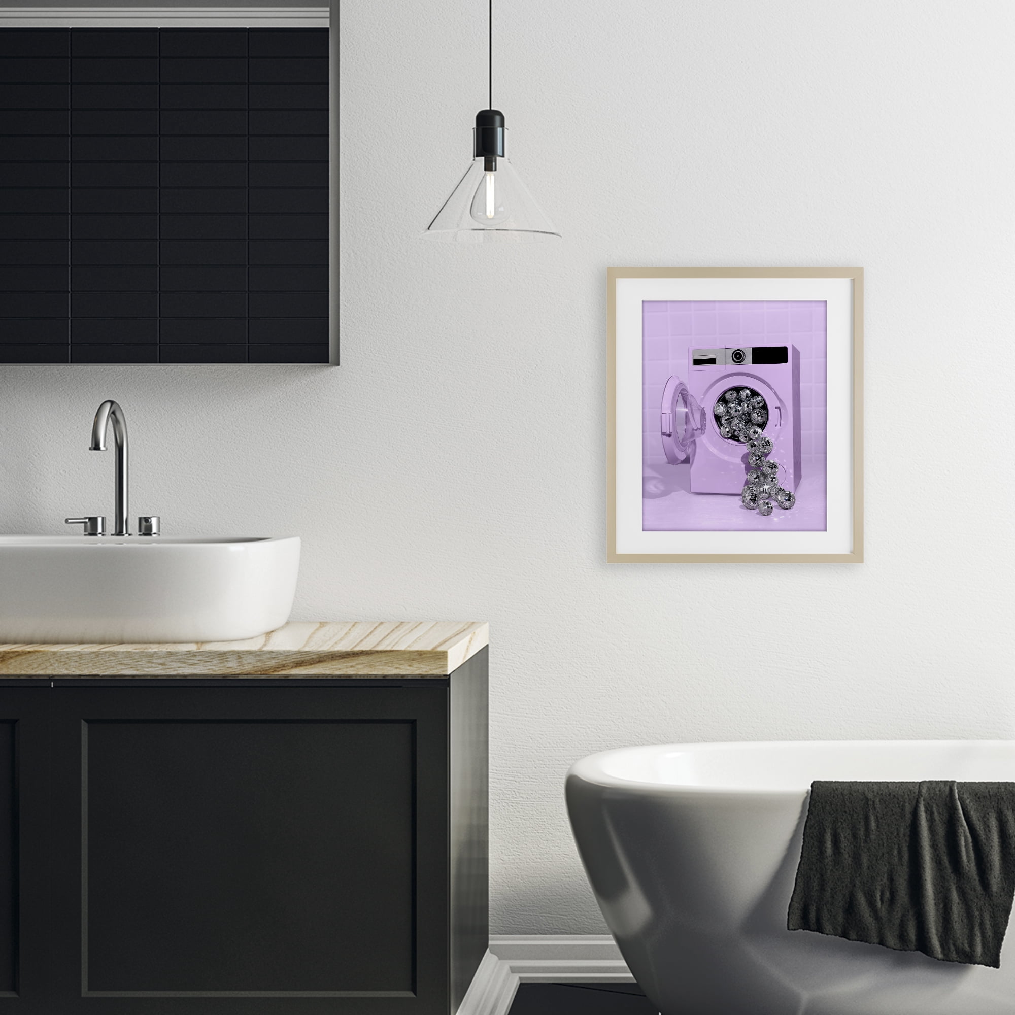 Stupell Industries Disco Laundry Machine over Purple Birch Framed Print Under Glass, design by LISH Creative