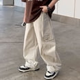 thumbnail image 4 of ZXLBBD Boys' Baggy Cargo Pants for High Waisted Wide Leg Loose Fit Pockets Cargo Pants for Kids Youth Streetwear Fashion Casual Daily Wear,Khaki,Size 9 Y-10 Y, 4 of 5