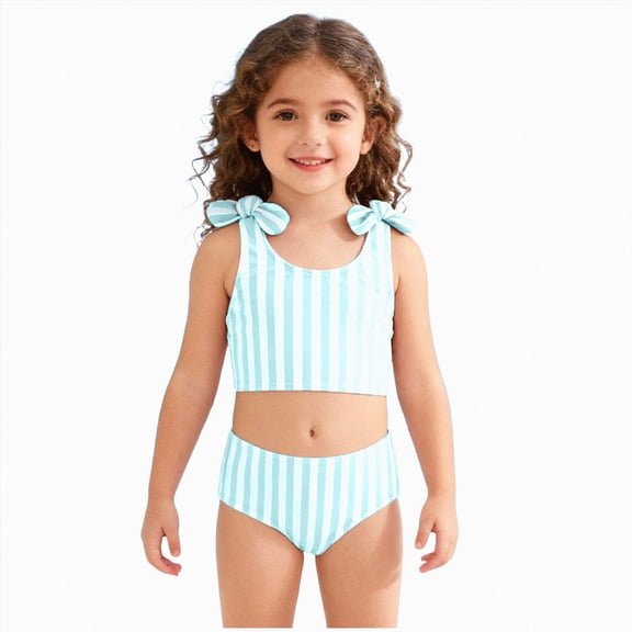 Kogui Bathing Suit Kids Tankini Girls Summer Swimsuits,Little Girl Solid Bikinis Bathing Suit,2 Pieces 5T 6T (Light Blue,5-6 Years)