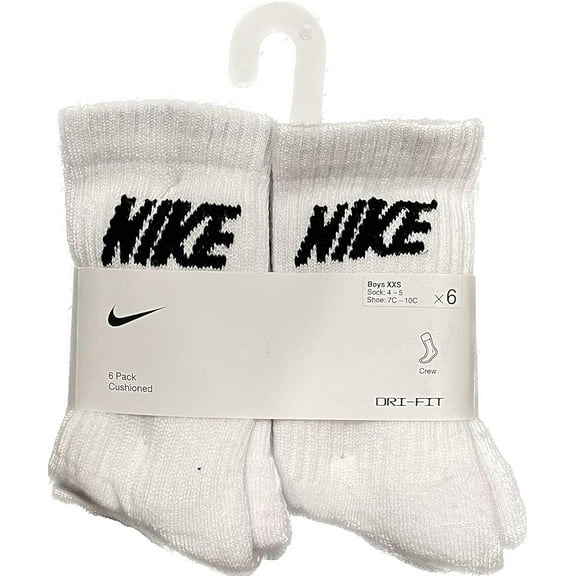 Nike Cushioned Crew Socks White Name in Black, Cushioned 6 Pack