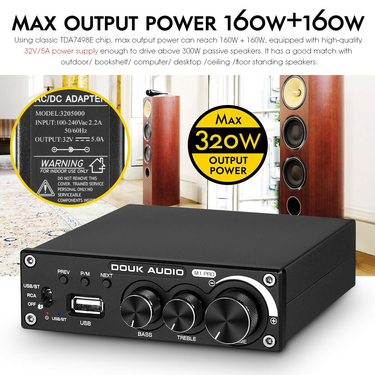 Buy Douk Audio Hifi black Bluetooth 5.0 Power Amplifier Stereo