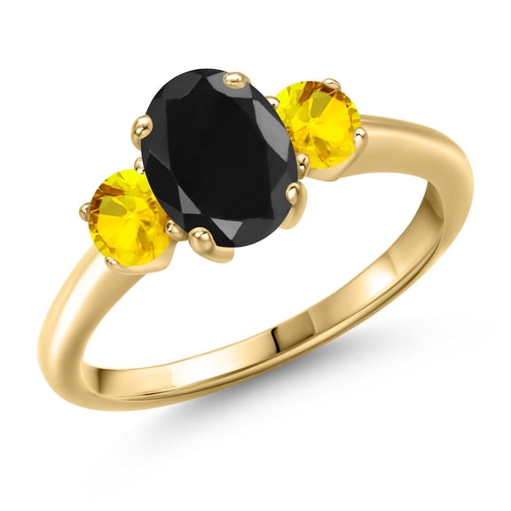 Gem Stone King 2.38 Ct Oval Black Sapphire Yellow Sapphire 18K Yellow Gold Plated Silver Ring (Size 8)