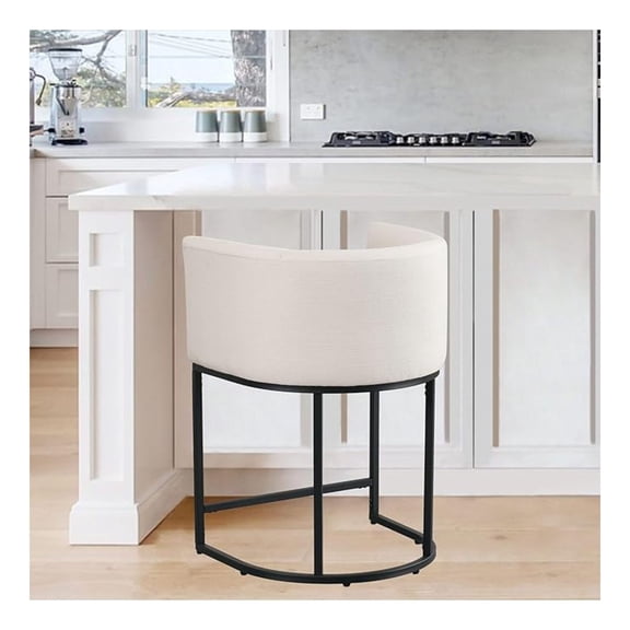 Modern Counter Height Linen Upholstered Bar Stool, 24" Kitchen Counter Island Stool Bar Chairs with Black Metal Frame for Kitchen Island, Cream